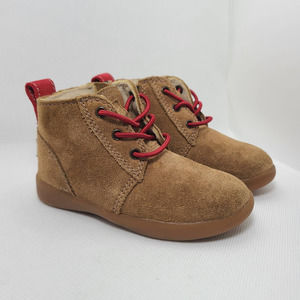 Ugg Toddler Boys Size 6 Kristjan Chukka Boots Shoes Brown Suede Red Laces Zip Up